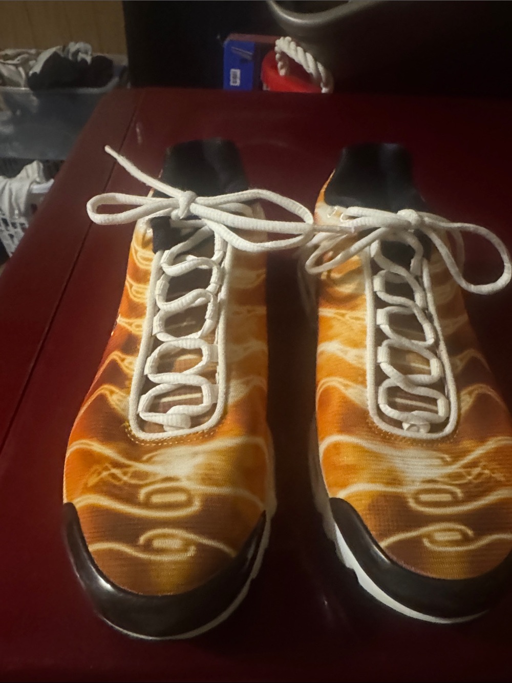 Nike Men's Orange Swirl Pattern Athletic Sneakers with White Laces